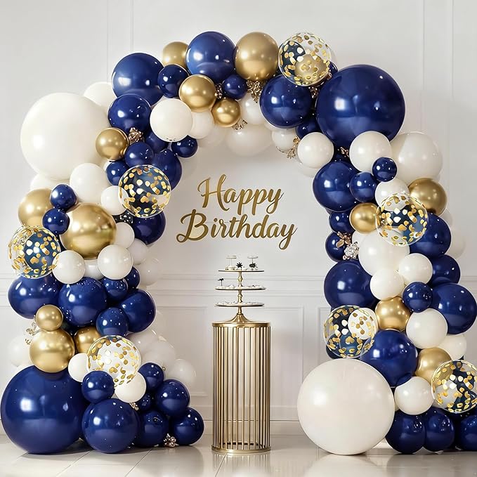 Navy Blue Gold White Sand Balloons Arch Kit, Party Decor. | Navy/Dark by Bloces