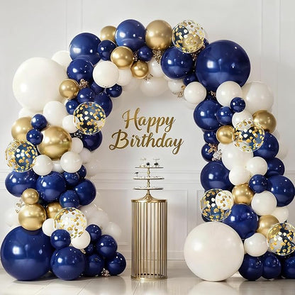 Navy Blue Gold White Sand Balloons Arch Kit, Party Decor. | Navy/Dark by Bloces