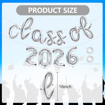 TONIFUL Silver Cursive Class of 2026 Graduation Balloon Banners 2026 - Image 2