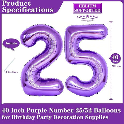Purple 25 Number Balloons, 40 Inch Giant Number 25 Balloons Foil Mylar Helium - Image 2
