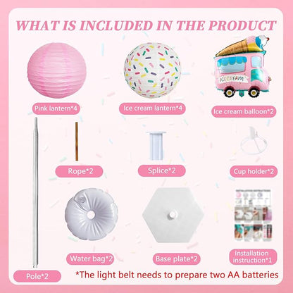 Ice Cream Balloon Stand &Paper Lantern 2 Sets 5ft Reusable Metal Telescopic | - Image 2