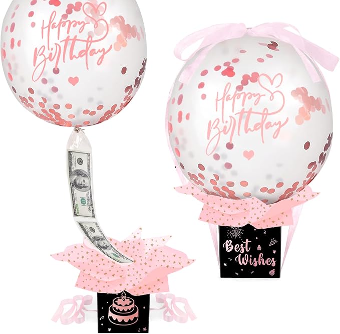 UQM Birthday Money Box for Cash Gift Pull, Funny Pull Money Balloon Box | Happy by UQM