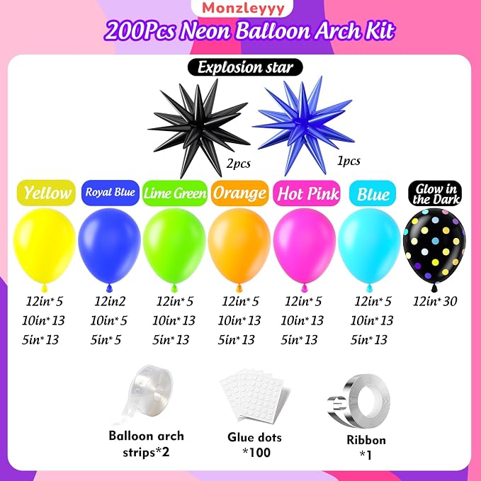 200Pcs Neon Balloons Garland Arch Kit - Image 2