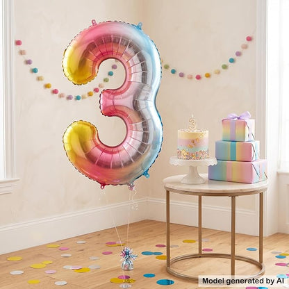 40" Rainbow Foil Number 3 Balloon - Image 3