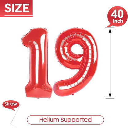 19 Balloon - Red Birthday Number Balloons, 40 Inch Decorations Men Women | Red - Image 5