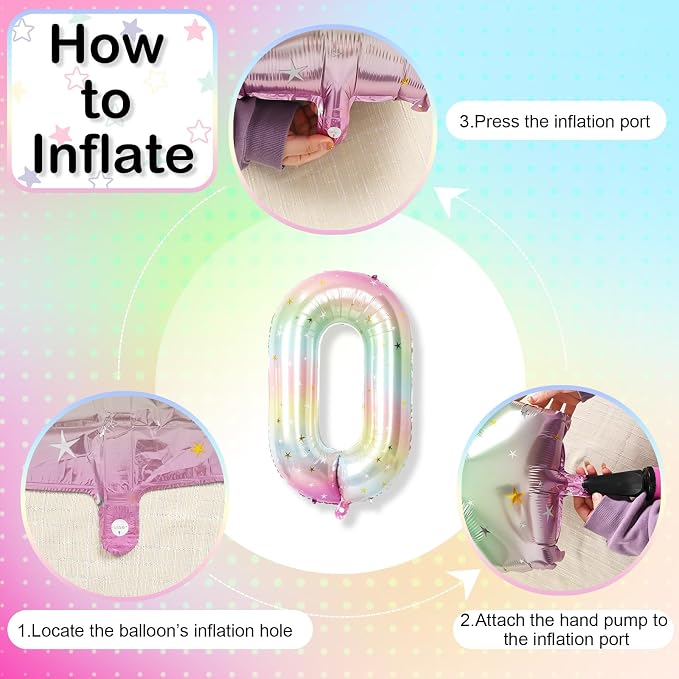 40 Inch Rainbow Number Balloon, Large Stars Gradient Multi Color Foil Balloons - Image 8