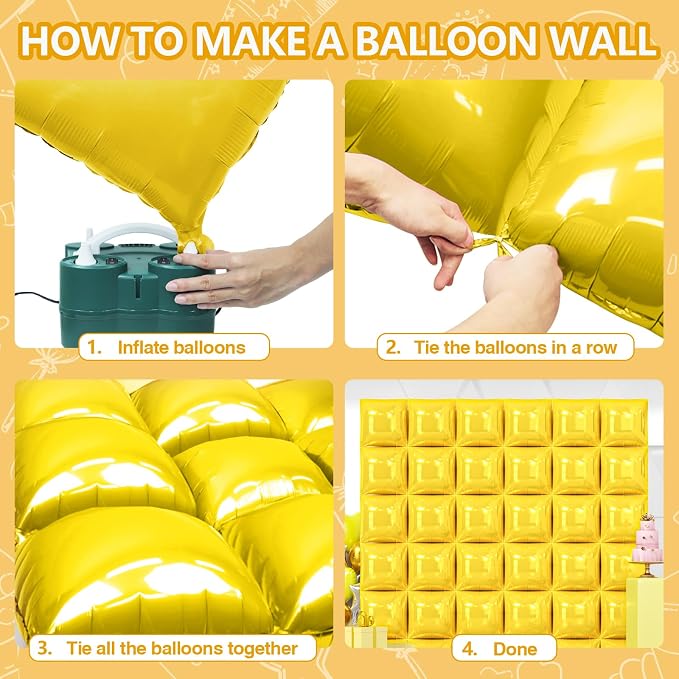 NISOCY 36PCS Pearl Yellow Square Foil Balloons Wall Backdrop | Double Sided - Image 4