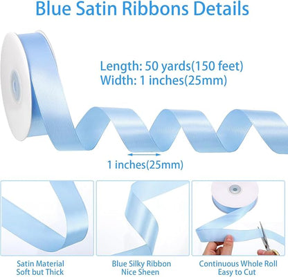 woric Blue Satin Ribbon 1 Inch 50 Yards Light Baby Blue Ribbon | Baby Shower - Image 2