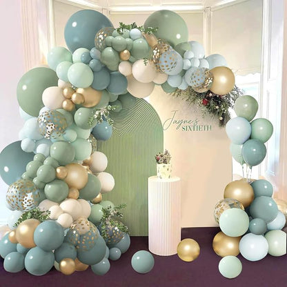 Dusty Blue Sage Green Balloon Arch Kit, Sand White Gold Confetti | Pastel Blue - Image 4