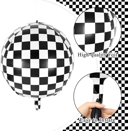 12 Pcs Checkered Balloons, 22 Inch Checkered Round Foil Balloons - Image 5