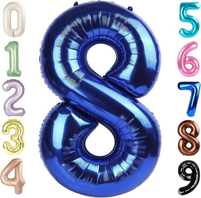 8 Balloon Numbers Birthday Decorations, 40In Navy Blue Balloons by Mluchee