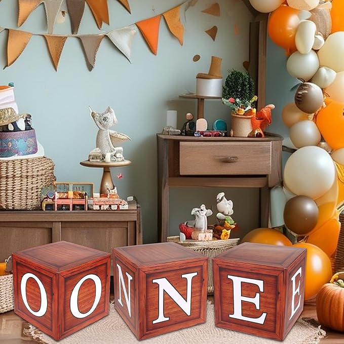 One Boxes for 1st Birthday, Wood Grain One Balloon Boxes, Individual Square - Image 7