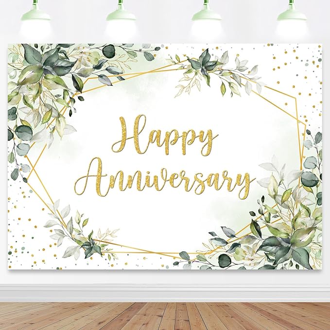 Mocsicka 7x5ft Anniversary Backdrop Large Greenery Happy Anniversary Family by Mocsicka