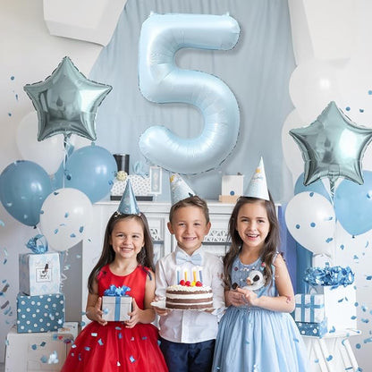 Big Number 5 Balloons, Dusty Light Blue Foil 5 Balloon Numbers 40 Inch - Image 3