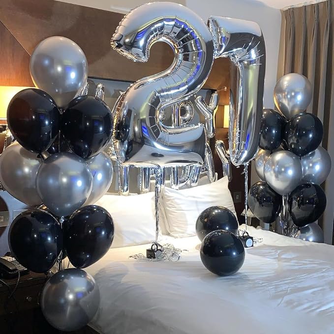 Black and Silver Balloons, Graduation, New Years, Engagement Party Decorations - Image 6