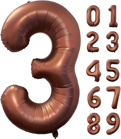 40 Inch Coffee Brown Number 3 Balloon Large Size Jumbo Digit Mylar Foil Retro by Lovoir