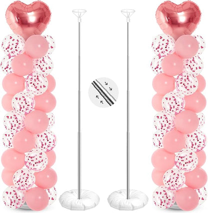 Realspring 2 Sets Wedding Pink and Rose Gold Heart Shape Balloons Column Stand by Realspring