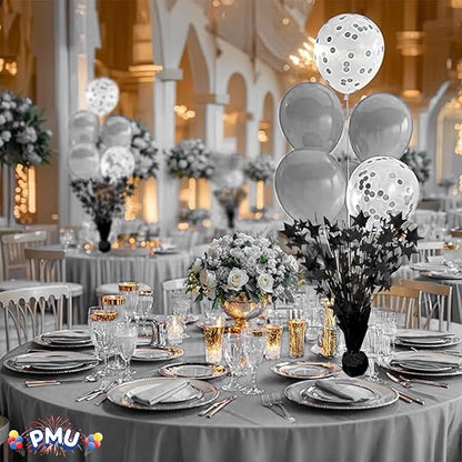 PMU 12 Pack Bursting Star Metallic Foil Spray Centerpiece- Metallic Black - Image 4