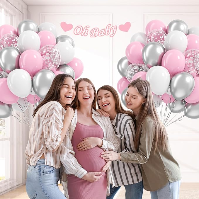 60pcs Pink and Silver Balloons 12inch - Image 6