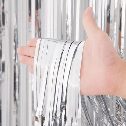 Voircoloria Silver Foil Fringe Backdrop Curtains, 2 Pack | Tinsel Streamers - Image 2