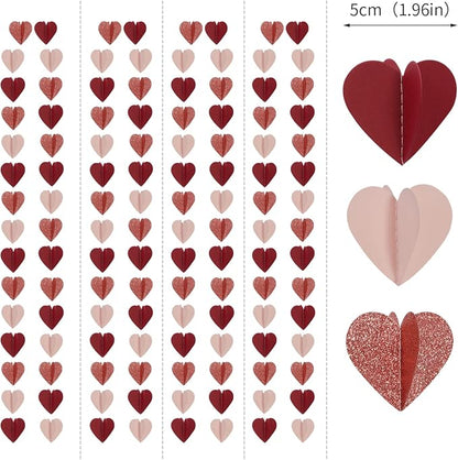 Rose-Gold Pink Burgundy-Red 3D-Heart Garland - 39Ft Galentines Valentines Day - Image 3