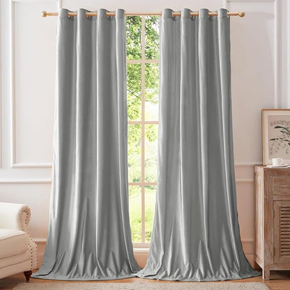 BULBUL Velvet Light Blue Blackout Curtains 84 inch Length by ModernShinyVelvetCurtains