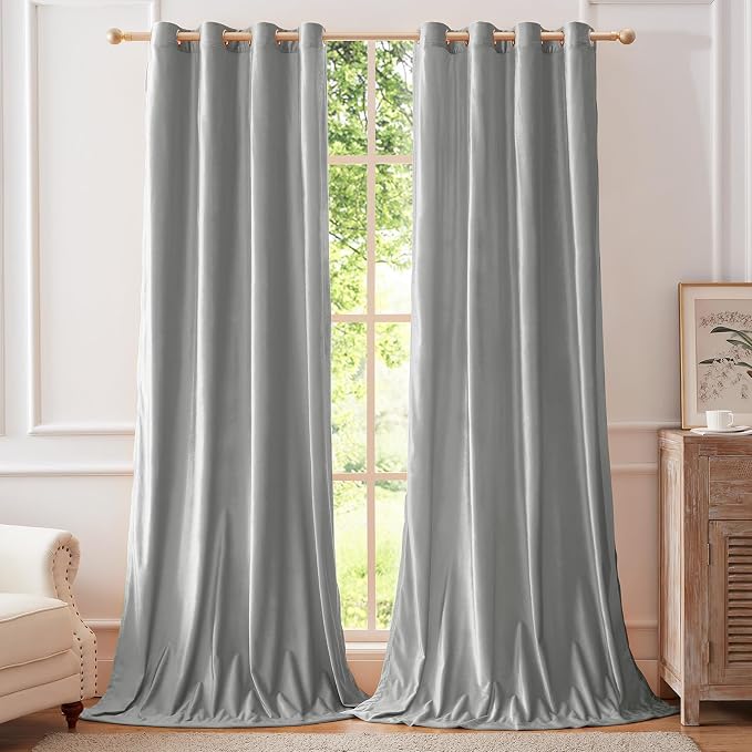 BULBUL Velvet Light Blue Blackout Curtains 96 inch Long by ModernShinyVelvetCurtains