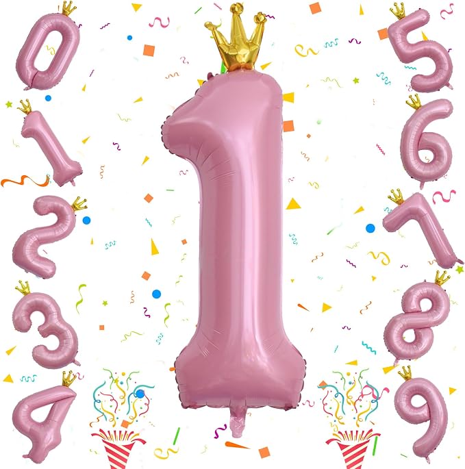 Crown Pink Number 1 Balloon for Girls 1st Birthday Party, 40 Inch Large Number - Image 8