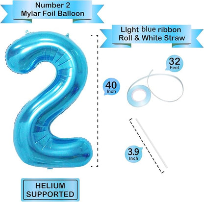 Blue 2 Number Balloon, 40 Inch, Mylar Foil, - Image 3