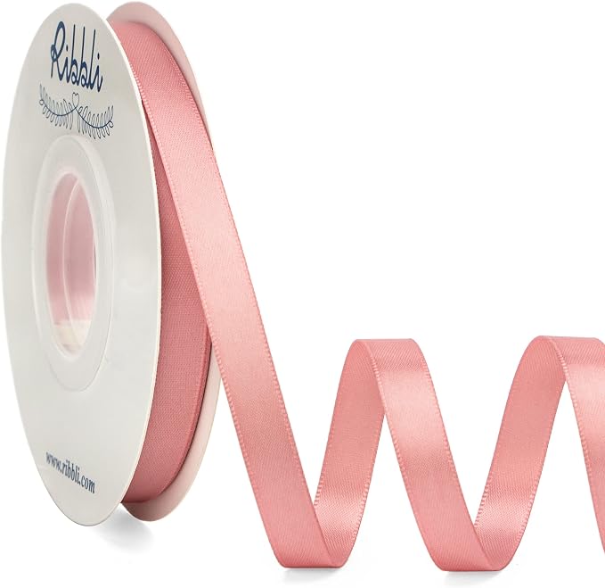 Ribbli Double Faced Rose Gold Satin Ribbon, 3/8” x Continuous 25 Yards by Ribbli