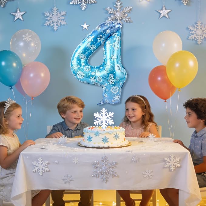 40 Inch Snowflake Number 4 Balloons, Themed Birthday Decorations - Image 5