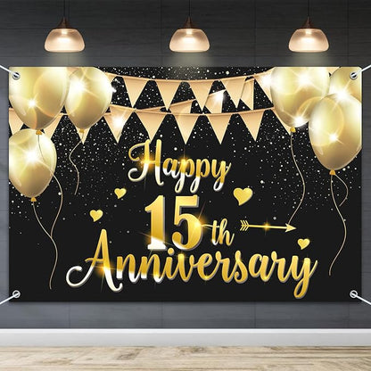 HAMIGAR 6x4ft Happy 15th Anniversary Banner Backdrop by HAMIGAR