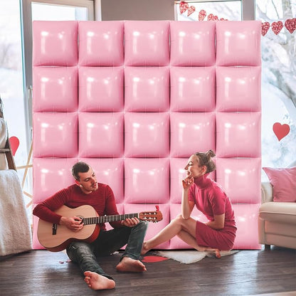NISOCY 25PCS Pearl Light Pink Square Foil Balloons Wall Backdrop | Double Sided - Image 6