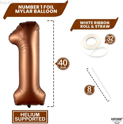 KatchOn Number 1 Balloon For 1st Birthday Decorations, 40 Inch | Foil Brown One - Image 2