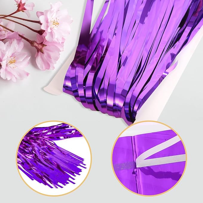 10 Pack Purple Foil Curtain Backdrop 3.2ft x 9.8ft Black Metallic Tinsel Foil - Image 4