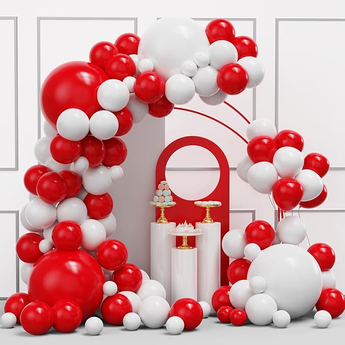 YMSZ Red and White Balloons Arch Kit, Valentine's Day, Christmas Party by YMSZ
