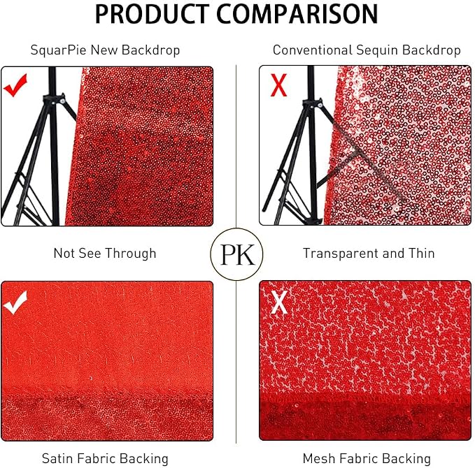 SquarePie 10x10ft Red Sequin Backdrop, High Density Non-Transparent Glitter - Image 6
