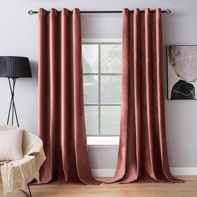 MIULEE Velvet Curtains Dusty Rose Pink 52 x 96 Inch Length Set of 2 | Grommet by MIULEE