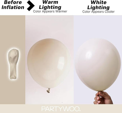 PartyWoo White Balloons 140pcs Sand Beige Cream Ivory Color 18 12 10 5 Inch | - Image 3