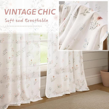 Sheer Floral Curtains for Living Room Bedroom, Vintage Farmhouse Rustic - Image 3