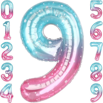 40 Inch Pink Blue Number 9 Balloon, Large Gradient Foil 9 Balloon by Unknown