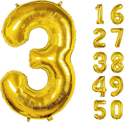 40 Inch Number Balloons 3 Gold Big Giant Jumbo Number Foil Mylar Balloons - Image 3