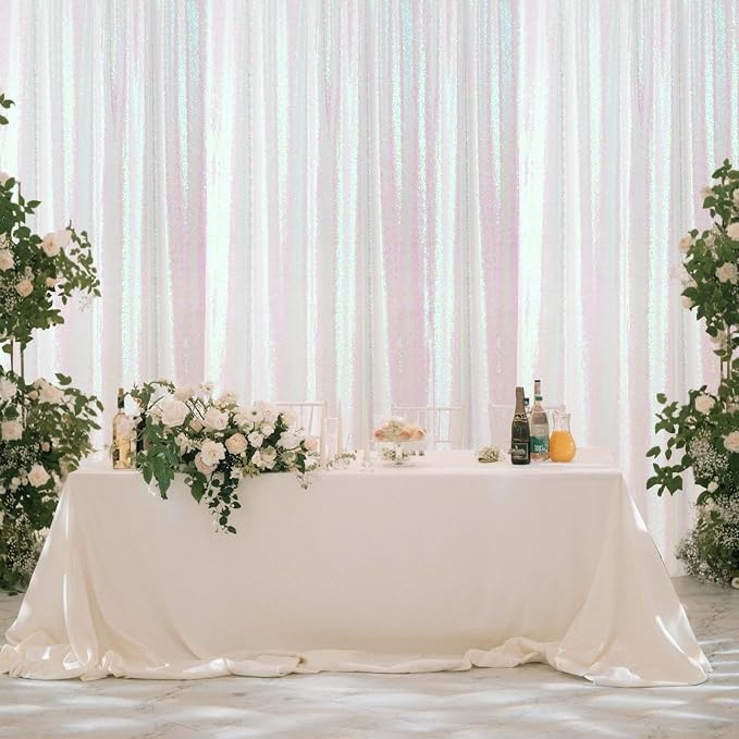 Sugargirl White Iridescent Sequin Backdrop Curtain 3 Panels 2FTx8FT Glitter - Image 2