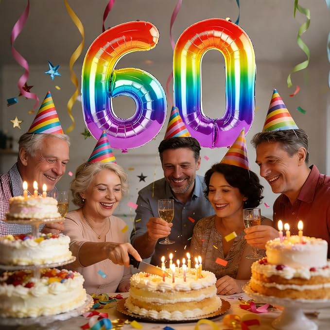 40 Inch Number 60 Balloons for 60th Birthday Party Decorations, 0-100 Rainbow - Image 2