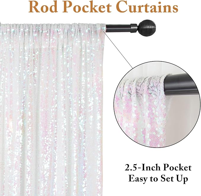 ShinyBeauty 2PCS 4x7FT Iridescent White Sequin Backdrops| Sparkle Photo - Image 4