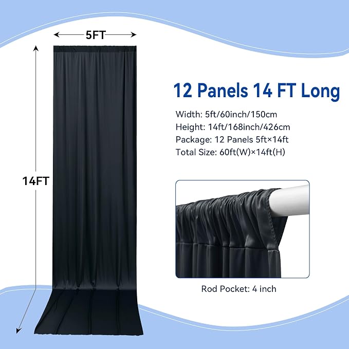 60×14ft Wrinkle Free Black Backdrop Curtain - Image 4