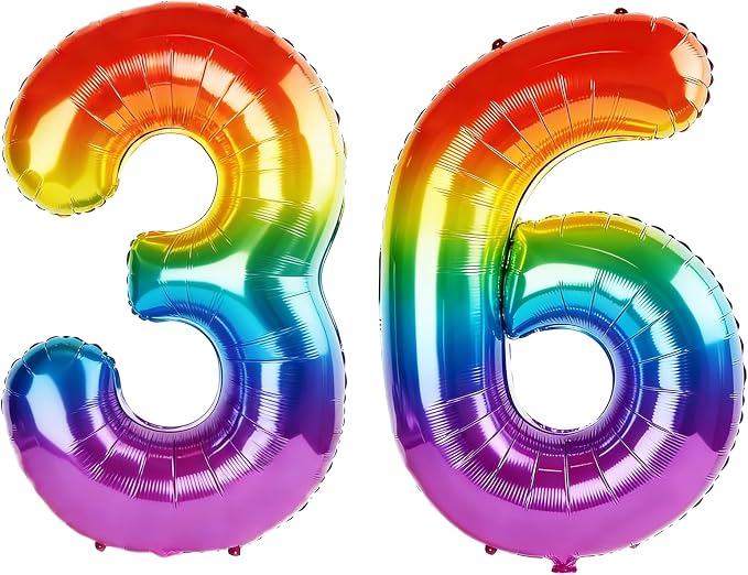 40 Inch Number 36 Balloons for 36th Birthday Party Decorations, 0-100 Rainbow by FOBELEC
