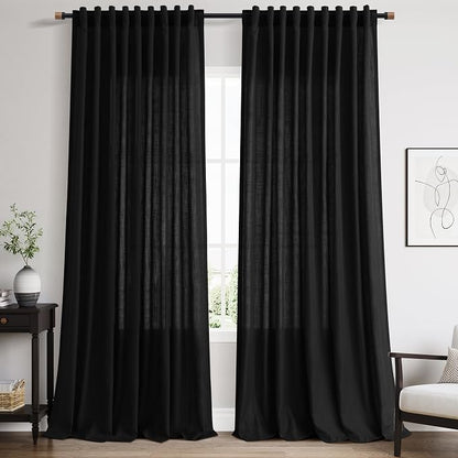 Black Linen Curtains 90 Inches Long by Nanspring
