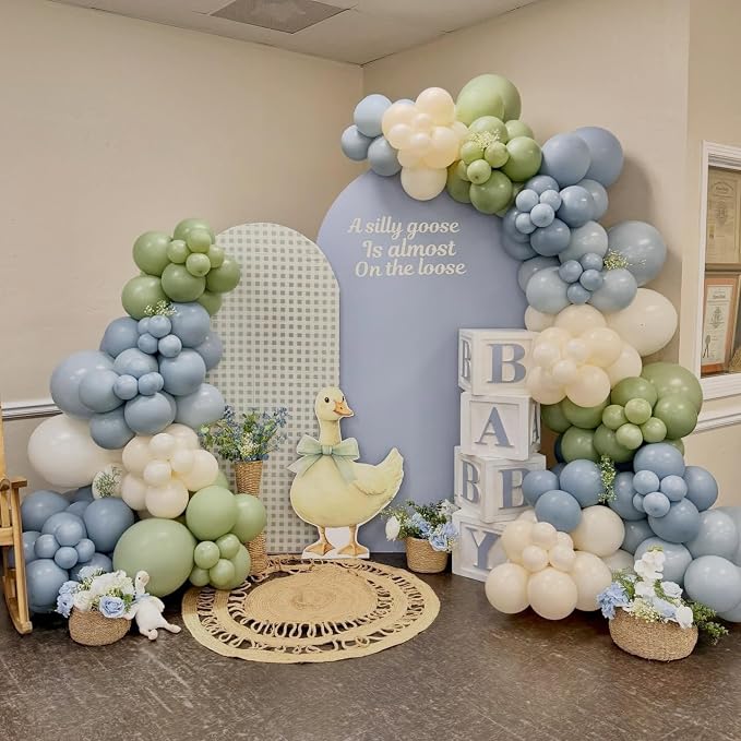 Sage Green and Blue Balloons, Baby Boy Shower Balloons - Image 3