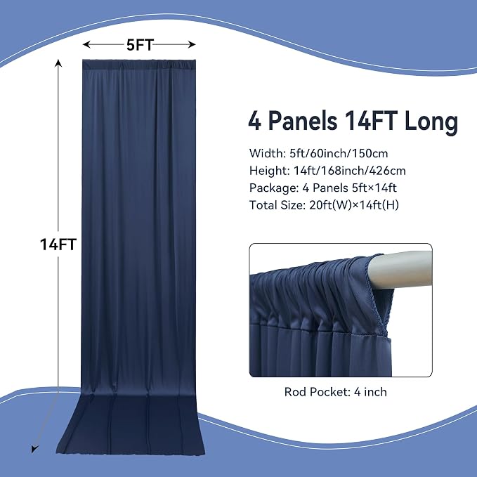 20×14ft Wrinkle Free Navy Blue Backdrop Curtain - Image 4